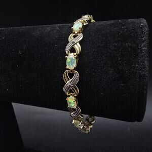 Dolce Giovanna Lab Created Opal Bracelet XO Links Gold Tone